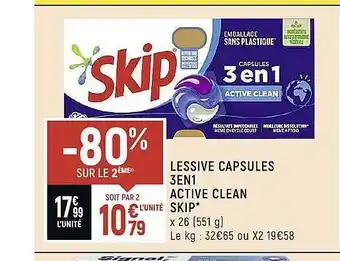 Spar Lessive capsules 3 en 1 active clean skip offre