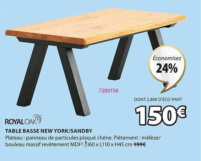 Promo Table basse new york sandby royal oak chez JYSK