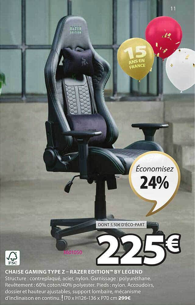 Promo Chaise gaming type 2 razer edition by legend chez JYSK