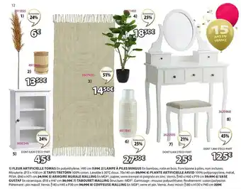 JYSK Fleur artificielle tomas, lampe à piles mingus, tapis tretorn, plante artificielle arvid, armoire murale malling, vase, tabou offre