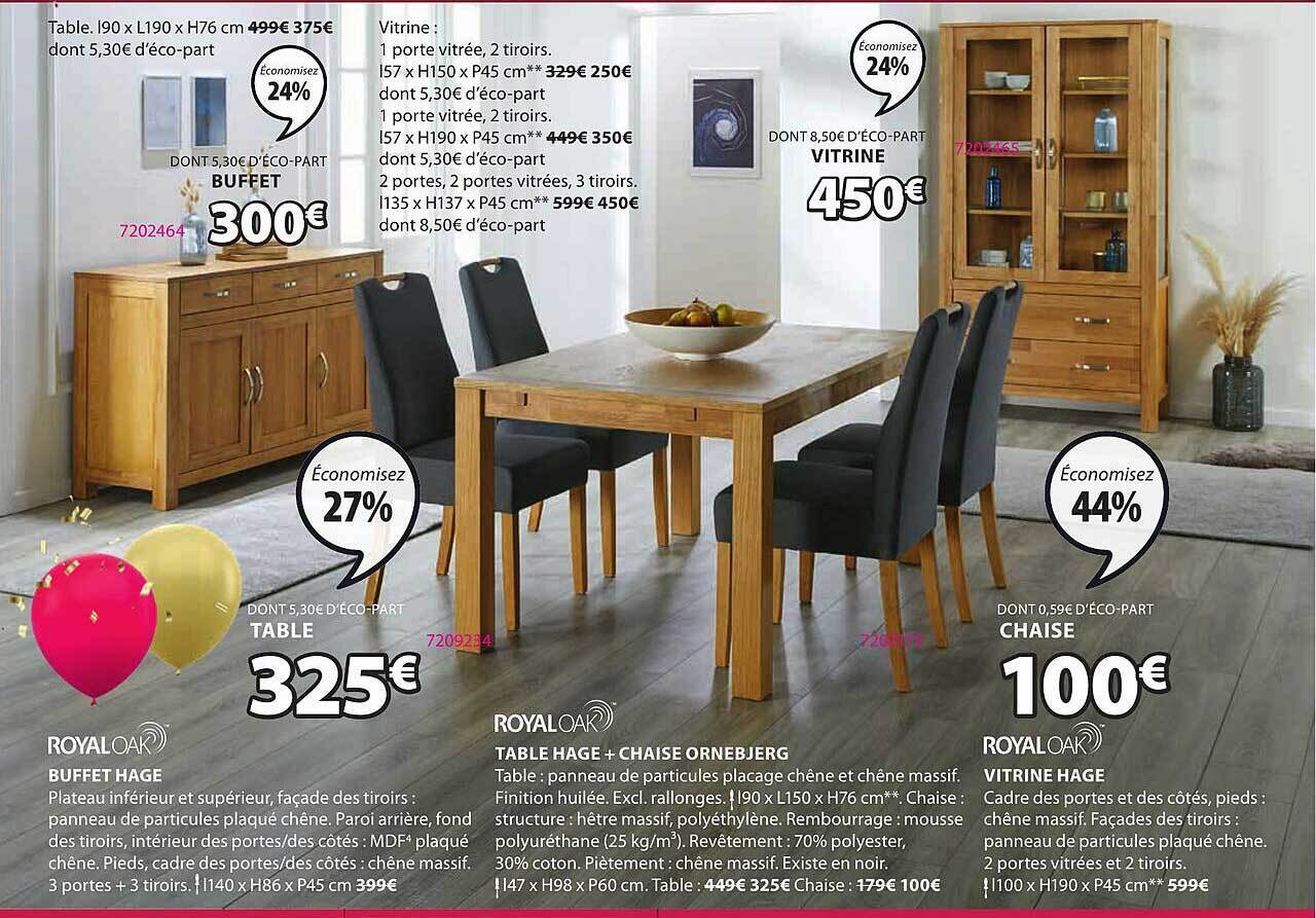 Promo Buffet hage, table hage + chaise ornebjerg, vitrine hage royal oak chez JYSK