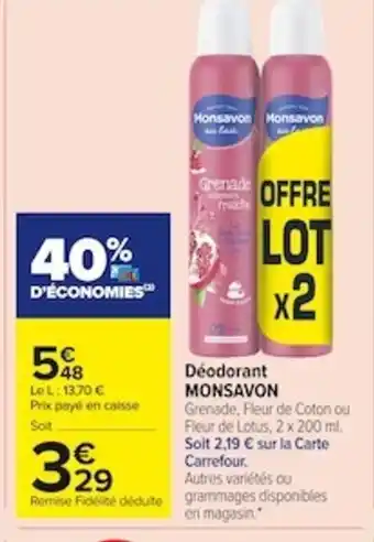 Carrefour Market Deodorant Monsavon offre