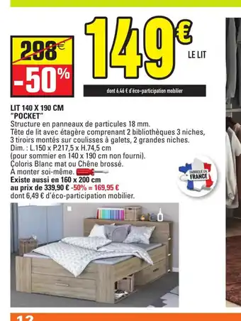 E.Leclerc Lit 140x190cm Pocket offre