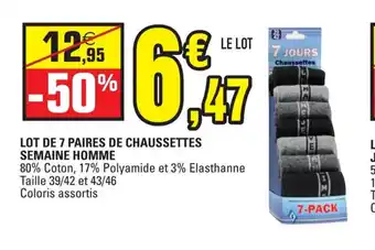 E.Leclerc Lot de 7 Paires de Chaussettes Semaine Homme offre