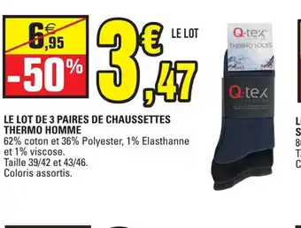 E.Leclerc Le Lot de 3 Paires de Chaussettes Thermo Homme offre