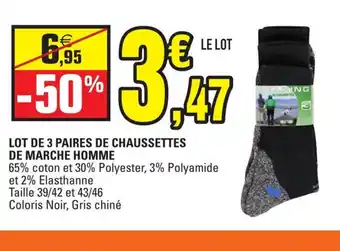 E.Leclerc Lot de 3 Paires de Chaussettes de Marche Homme offre