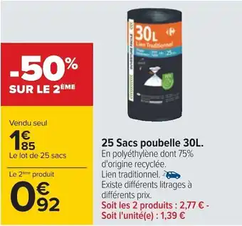 Carrefour 25 sacs poubelle 30l. offre