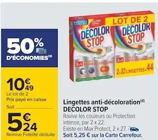 Carrefour Decolor stop lingettes anti-décoloration offre