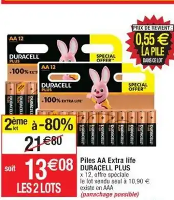 Cora x Carrefour Piles AA Extra Life Duracell Plus offre