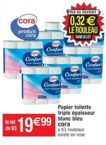 Cora x Carrefour Papier Toilette Triple épaisseur Blanc Bleu Cora offre