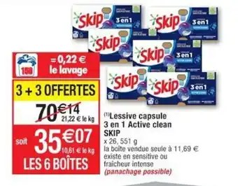 Cora x Carrefour Lessive Capsule 3 en 1 Active Clean Skip offre