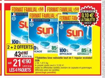 Cora x Carrefour Tablettes Lave-Vaisselle Tout En 1 Regular Ecolabel Sun offre
