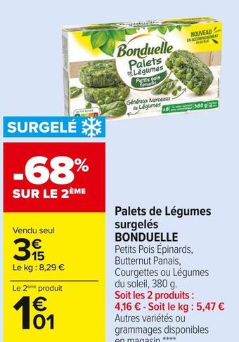 Carrefour Market Bonduelle palets de légumes surgelés offre
