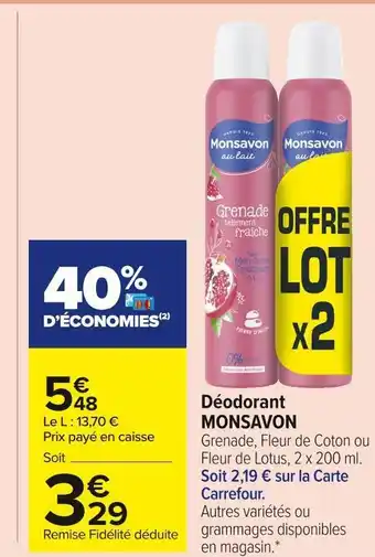 Carrefour Market Monsavon déodorant offre