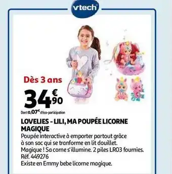 Auchan Lovelies - lili, ma poupée licorne magique vtech offre