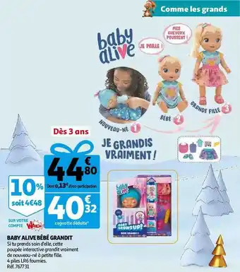 Auchan Baby alive bébé grandit offre