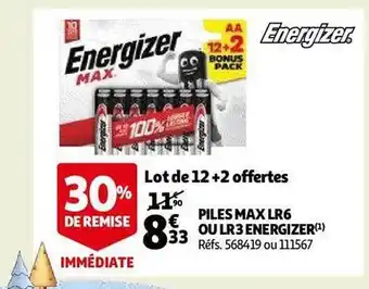 Auchan Piles max lr6 ou lr3 energizer offre