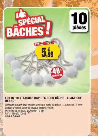 Outiror Lot de 10 attaches rapides pour bâche - élastique blanc offre