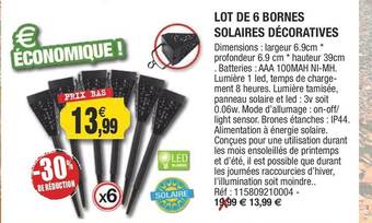 Outiror Lot de 6 bornes solaires décoratives offre