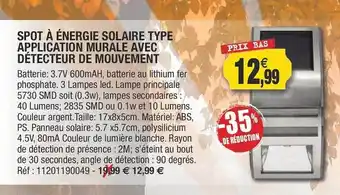 Outiror Spot à énergie solaire type application murale avec détecteur de mouvement offre
