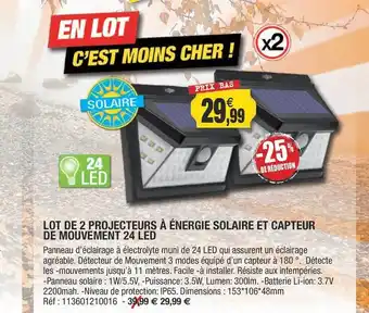 Outiror Lot d e2 projecteurs à énergie solaire et capteur de mouvement 24 led offre