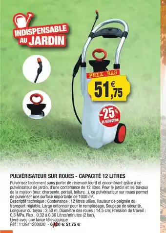 Outiror Pulvérisateur sur roues - capacité 12 litres offre