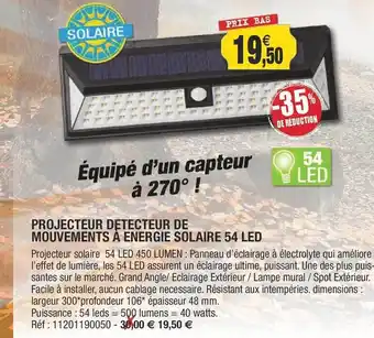 Outiror Projecteur détecteur de mouvements à énergie solaire 54 led offre