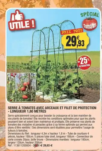 Outiror Serre à tomates avec arceaux et filet de protection - longueur 1,80 mètres offre