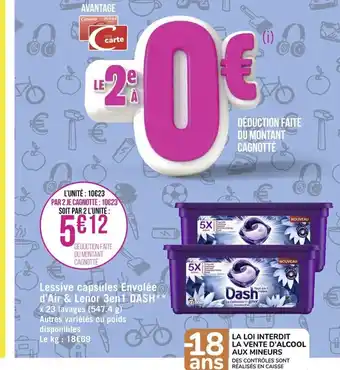 Lessive Capsules Envolee d'Air & Lenor 3en1 Dash