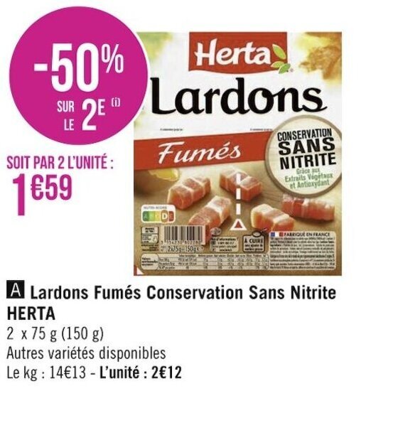 Promo Lardons Fumes Conservation Sans Nitrite Herta chez Casino Hyperfrais