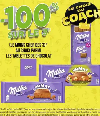 Géant Casino Milka -100% sur le 3e au choix parmi les tablettes de chocolat milka offre