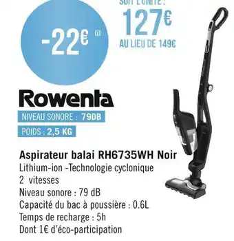 Rowenda aspirateur balai rh6735wh noir