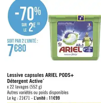 Géant Casino Ariel pods+ lessive capsules détergent active* offre