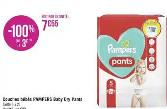 Géant Casino Pampers couches bébés baby dry pants offre
