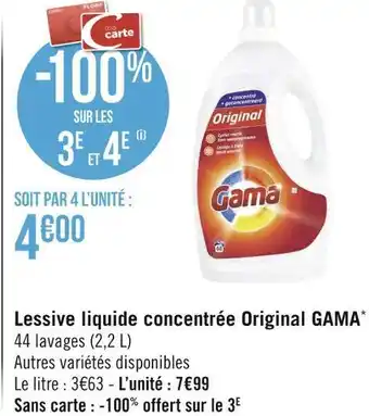 Géant Casino Gama lessive liquide concentrée original * offre