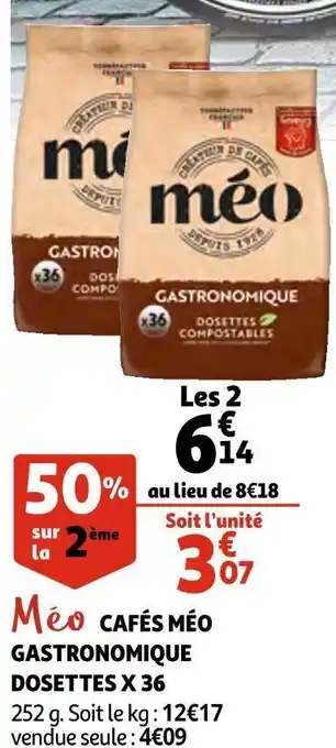 Auchan Méo cafés gastronomique dosettes x 36 offre