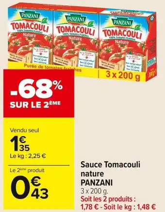 Carrefour Market Panzani sauce tomacouli nature offre
