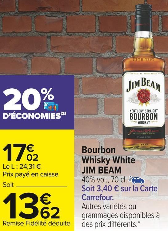 Promo Jim beam bourbon whisky white chez Carrefour Market