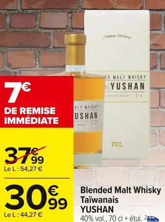 Carrefour Market Yushan blended malt whisky taïwanais offre
