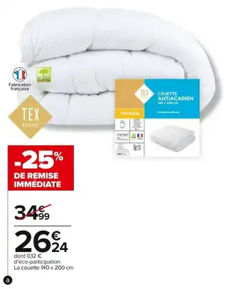 Carrefour Market Tex home couette anti-acarien offre