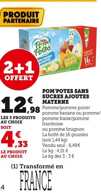 Super U Materne pom'potes sans sucres ajoutes offre