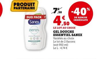 Super U Sanex gel douche essentiel offre