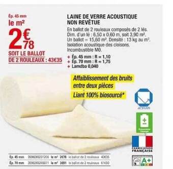 Brico Dépôt Laine de verre acoustique non revêtue offre