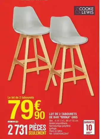 Brico Dépôt Lot de 2 tabourets de bar offre