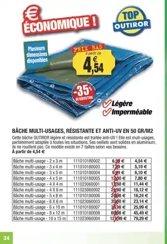 Outiror Bâche multi-usages, résistante et anti-uv en 50 gr-m² offre