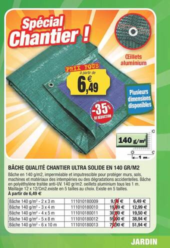 Bâche qualité chantier ultra solide en 140 gr-m²