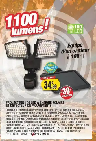 Outiror Projecteur 100 led à énergie solaire et détecteur de mouvements offre