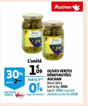 Auchan Olives vertes dénoyautées auchan offre