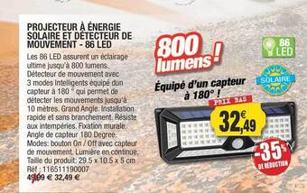 Outiror Projecteur à énergie solaire et détecteur de mouvement - 86 led offre