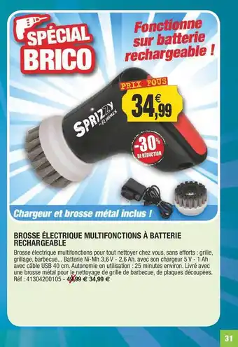 Outiror Brosse électrique multifonctions à batterie rechargeable offre